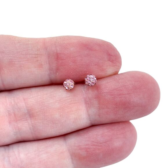 Vintage SU Sterling Silver 925 Pink Rhinestone Stud Earrings - Picture 1 of 6